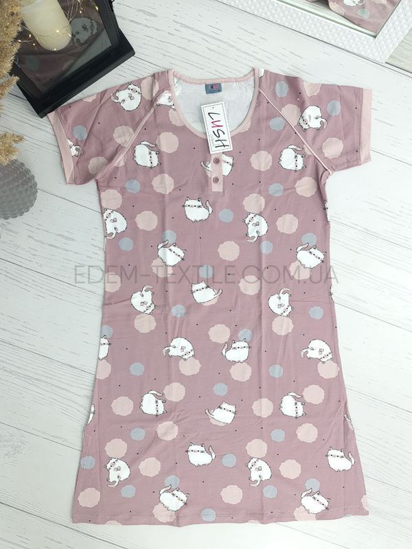 Ночнушка з коротким рукавом на гудзиках 4072, Ліловий, L