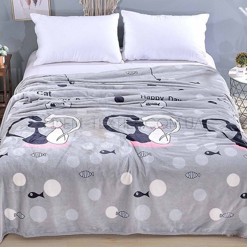 Плюшевий плед на диван Cat Happy Day Tag, Сірий, 160х220