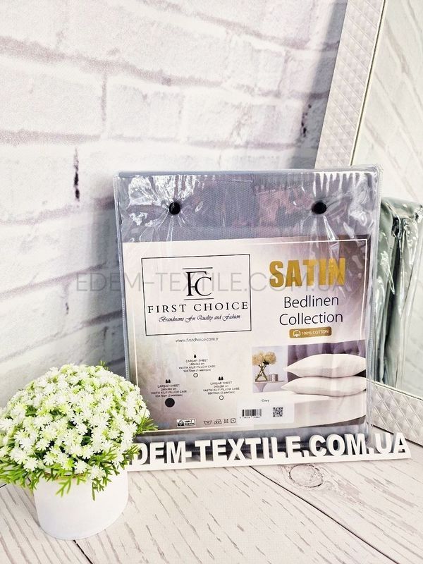 Фото Простынь сатин и наволочки First Choice Grey