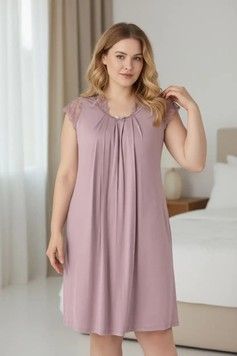 Сорочка нічна з мереживом великого розміру 13698, темная пудра, 4XL