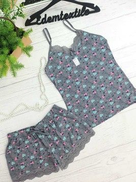 Фото Пижама Майка и Шорты Веточки и Сердечки HNX