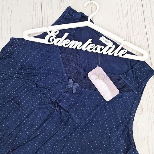 Сорочка нічна віскоза з мереживом Горошок 10676, Темно-синій, 5XL