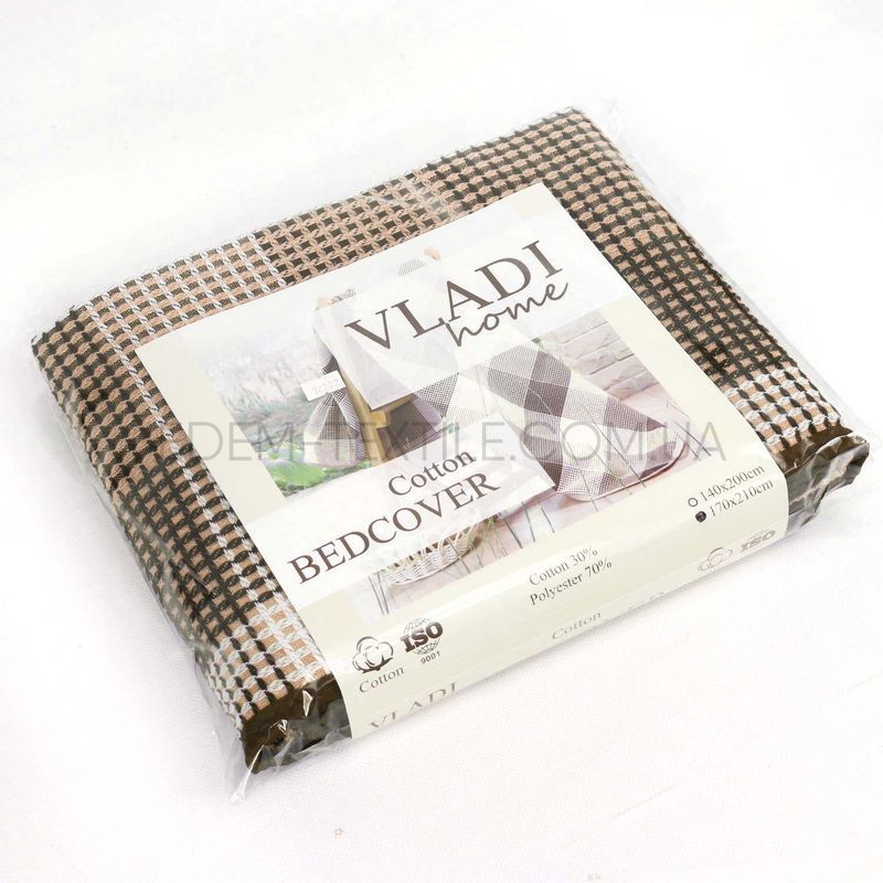 Легкий Плед Bedcover Vladi Клітина Бавовна, Коричневий, 170х210