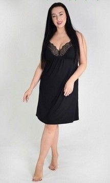 Ночнушка віскоза з мереживом на бретелях 1293, Чорний, 3XL