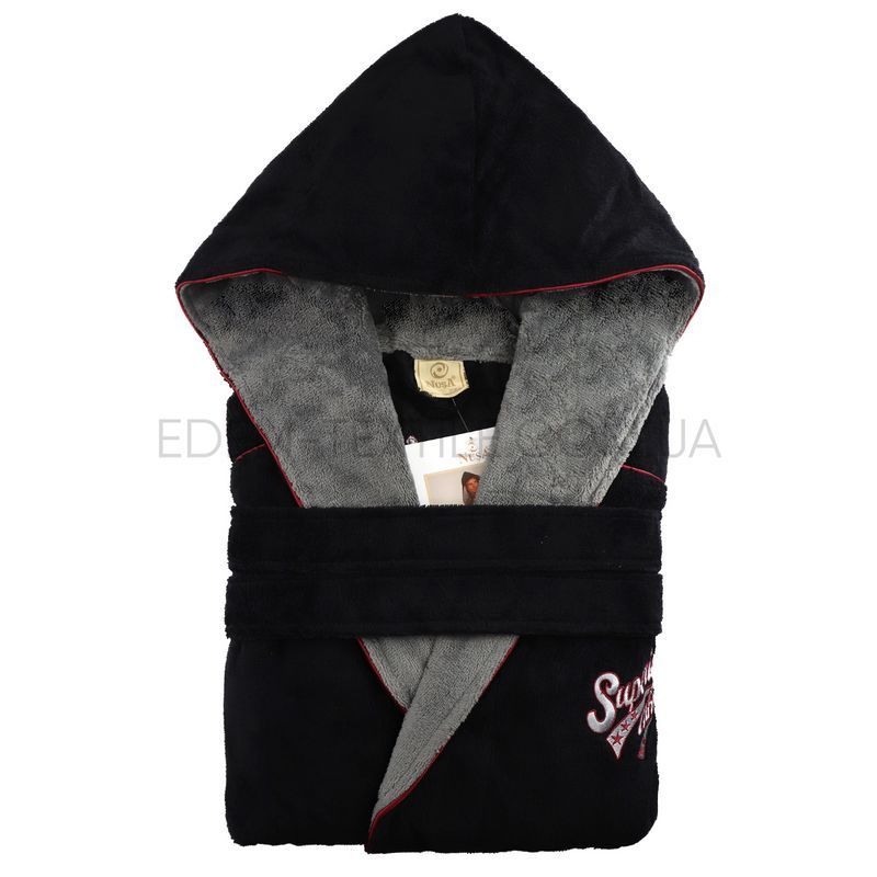 Фото Чорний чоловічий халат з капюшоном Nusa 1170