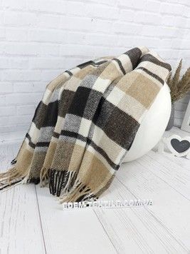 Полушерстяной Плед Метро Vladi с бахромой, Коричневый, 140х200