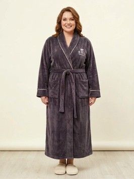 Фото Теплый махровый однотонный женский халат 406