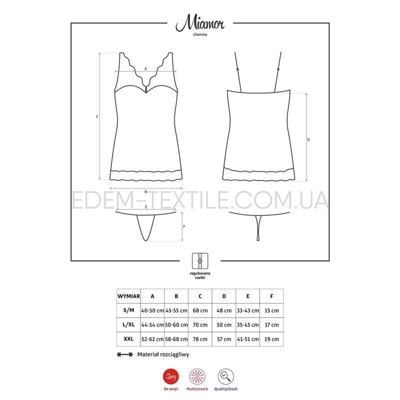 Эротическая сорочка с кружевом Miamor chemise, Белый, S/M