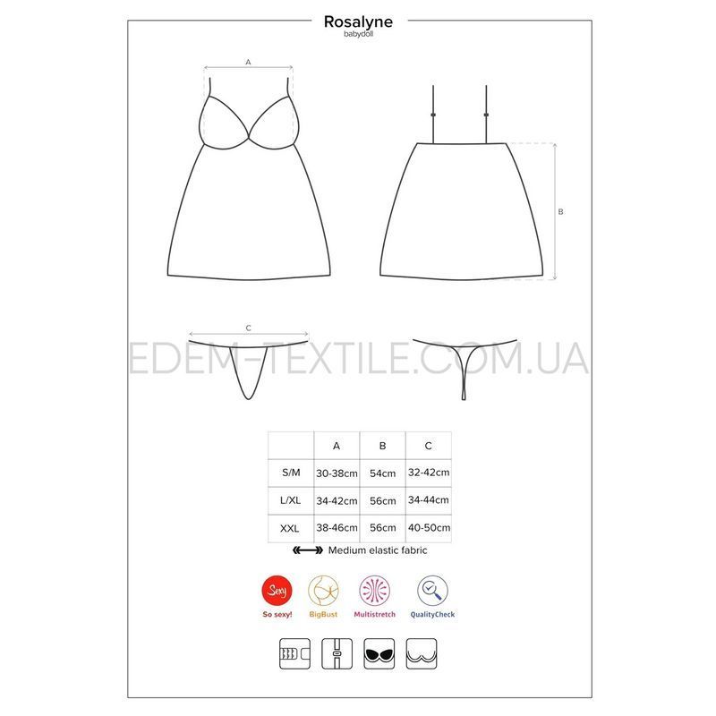 Бебі дол зі стрінгами Obsessive Rosalyne babydoll, Червоний, S/M