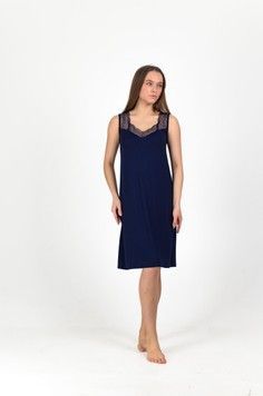 Нічна сорочка з віскози з мереживом 1603-92, Темно-синій, 2XL