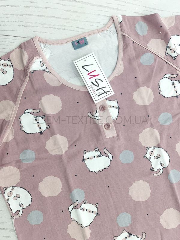 Ночнушка з коротким рукавом на гудзиках 4072, Ліловий, S
