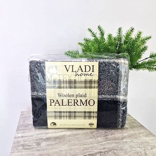 Плед шерстяной ТМ Vladi в клетку Палермо, Серый, 140х200