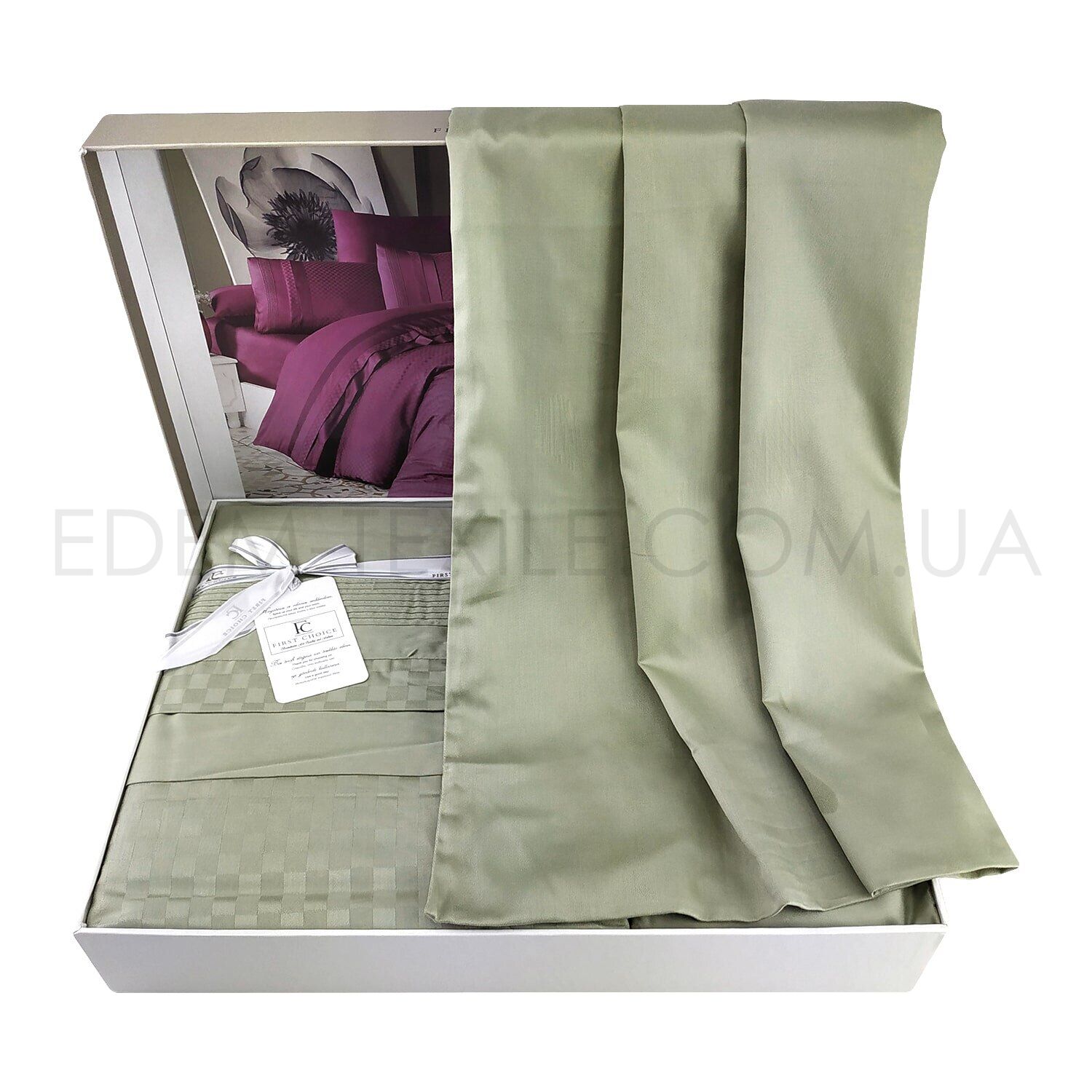 Постель First Choice Сатин Deluxe Square Style Yesil в подарочной коробке Постель First Choice Сатин Deluxe Square Style Yesil в подарочной коробке – Фото